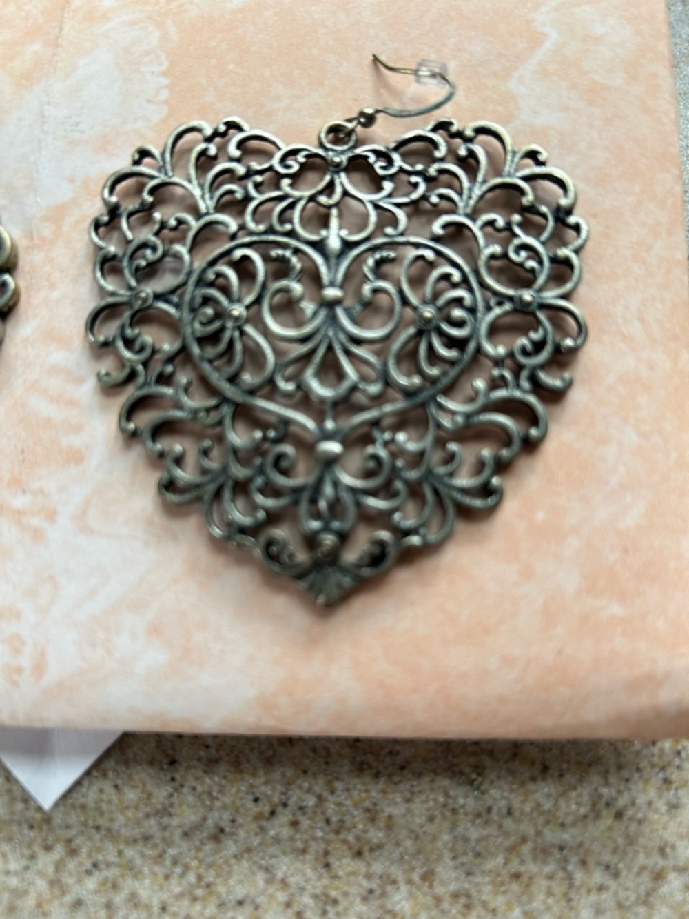 Filigree Heart Drop Earrings - Silver Tone